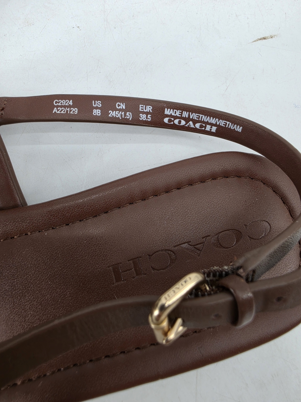 Coach Jaci Logo T-strap Flat Sandals Slingback Women's Brown Leather Size 8 - Picture 5 of 7